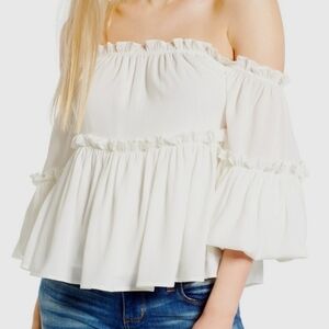JOA‎ strapless off-shoulder peplum blouse